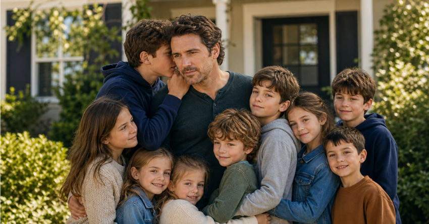 Father who raised his late fiancée's children alone with his nine kids