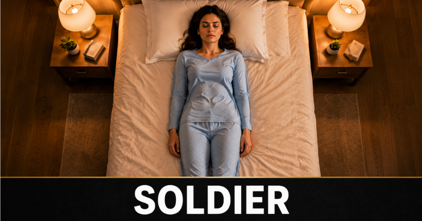 soldier sleep position personality - woman lying flat on back with arms at sides