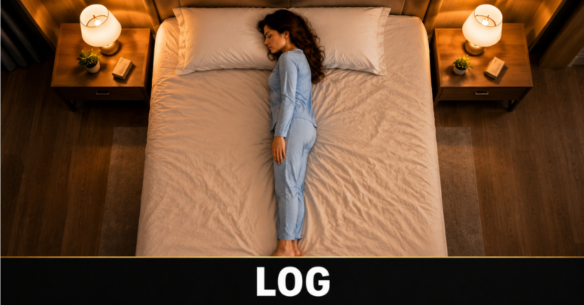 log sleep position personality - woman lying straight on her side