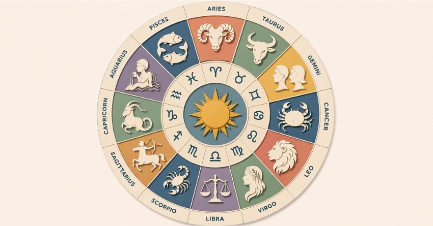 Weekly Horoscope for June 22–27, 2026 featuring a colorful zodiac wheel with all twelve astrological signs arranged in a circular design.